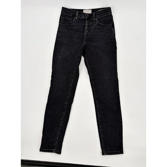 Everlane Jeans Women’s Sz 26 R High Rise Slim Straight Stretch Black Button Fly - Picture 3 of 7